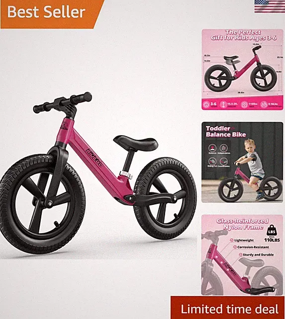 14 Inch Lightweight Balance Bike for Kids 2-6 | Adjustable Seat & Air Tires