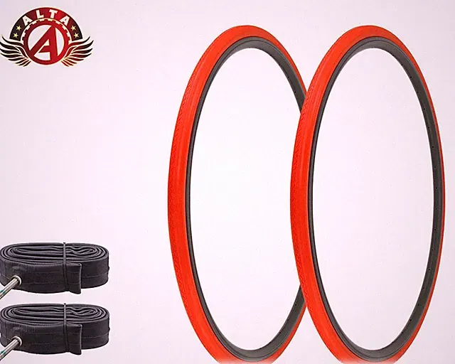 2 ALTA BICYCLE 700 x 28c LIGHTWEIGHT RED TOURING TIRES w/60MM PRESTA TUBES.