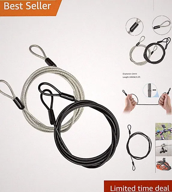 2 Pack 3.3FT Braided Steel Outdoor Security Cable Lock for Travel & Luggage