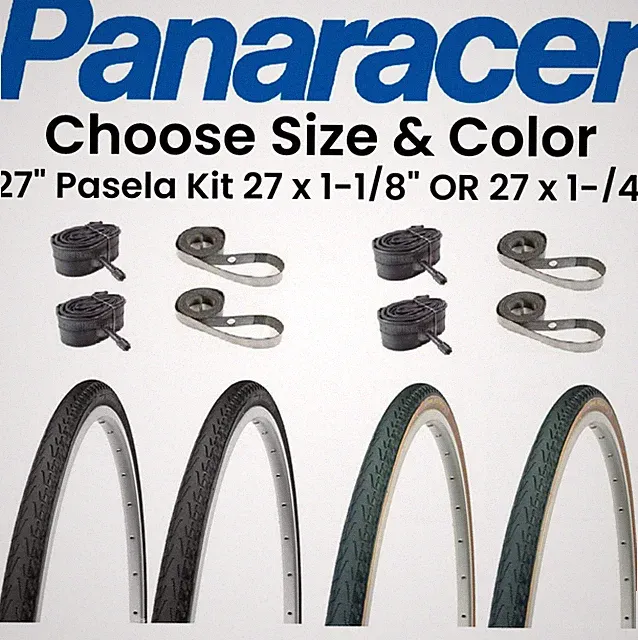 2-Pack Panaracer Pasela 27" x 1-1/8" OR 1-1/4" Road Bike Tires+Tubes+Strips Kit