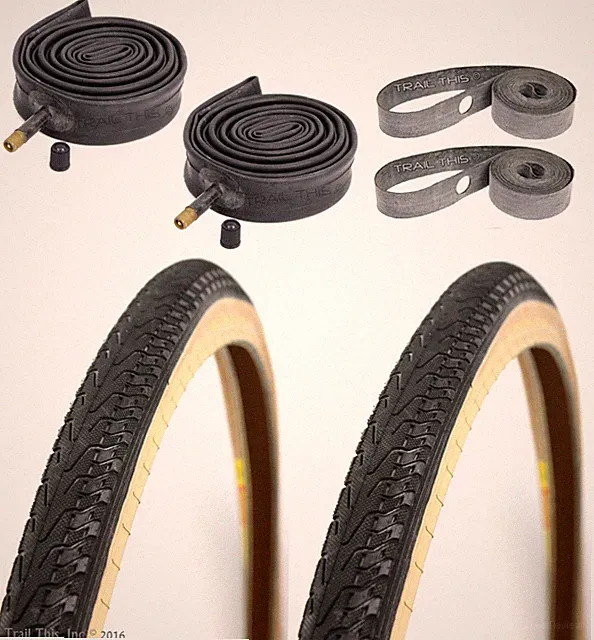 2-Pack Panaracer Pasela Skinwall 27x1-1/8" Road Bike Tires Tubes Rim Strips Kit