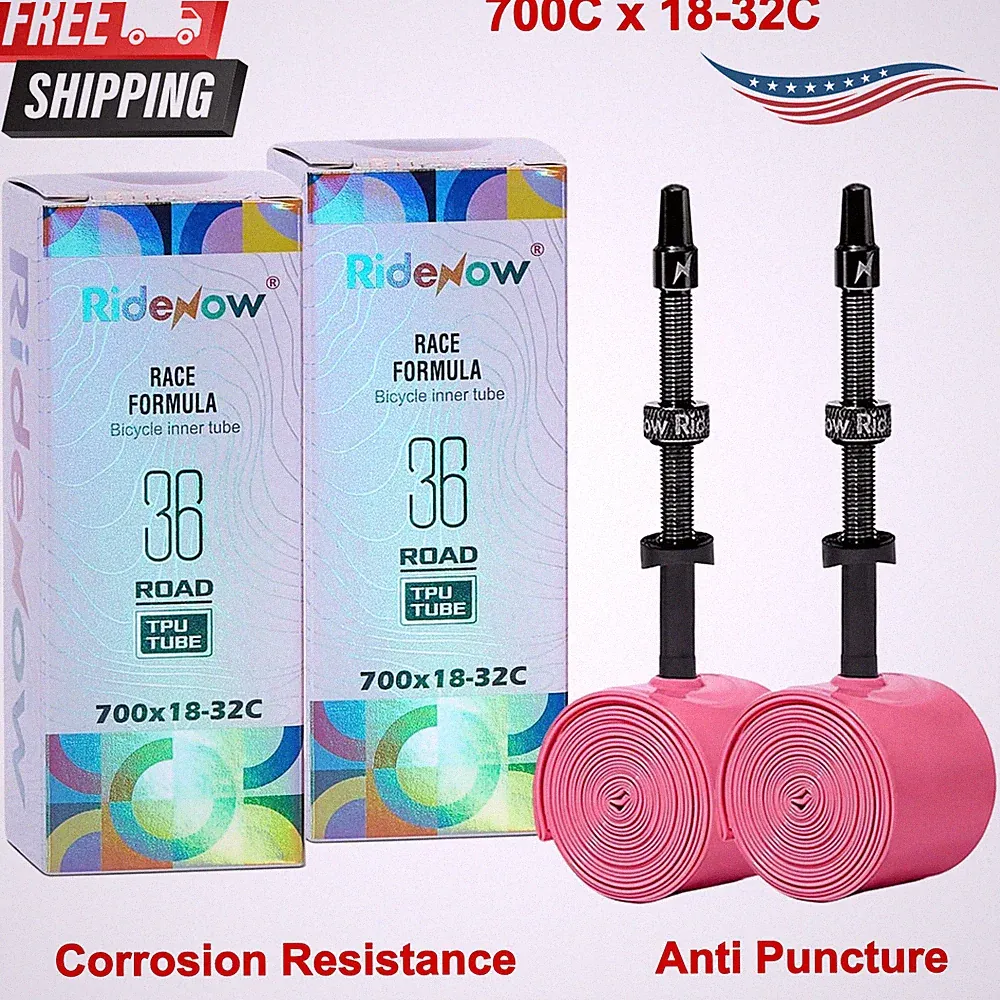 2 Pack Ridenow TPU Inner Tube 700C x 18-32C Lightweight for Road Bike Bike 65mm