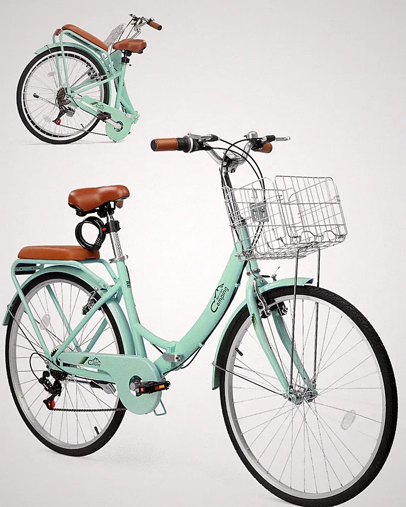 24 Inch Foldable Bike Folding Bicycle,7 Speed Adjustable Seat Cruiser Bicycle