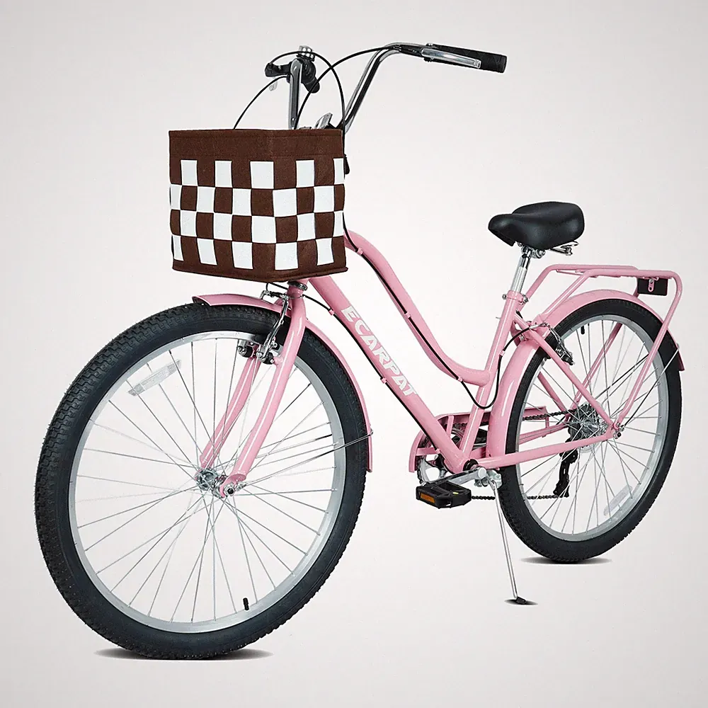 26" 7-Speed City Commuter Bike w/Lock & Detachable Basket Lightweight Bicycle