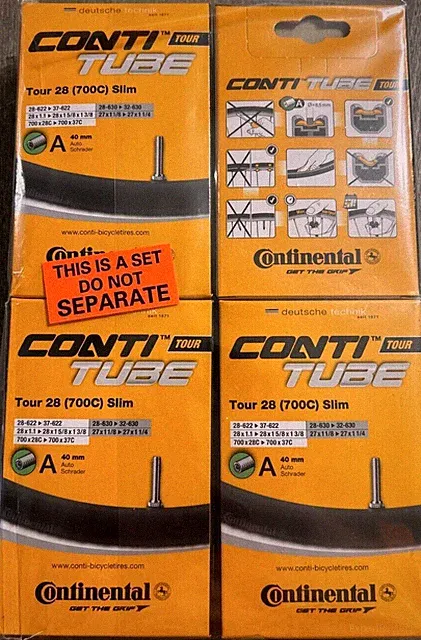 4x Continental Bicycle Conti Inner Tubes Tour 28 Slim 700C 40mm A Schrader Valve