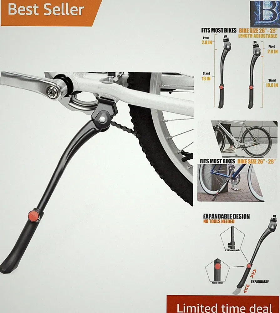 Bicycle Kickstand - Lightweight Aluminum Stand for 24" to 28" Road and BMX Bikes