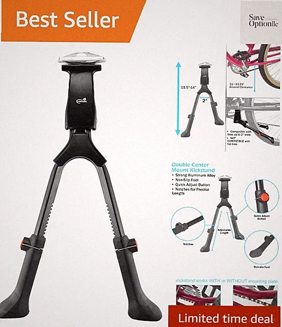 Center Mount Bike Double Leg Kickstand - Adjustable Height Kick Stands for 24...