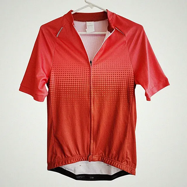 Cycling Jersey Red Mens Gradient Short Sleeve Lightweight Size M