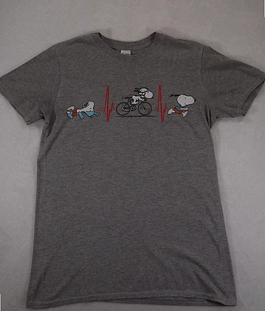 Gildan Shirt Mens Medium Grey Triathlon Heartbeat Swim Bike Run Ring Spun