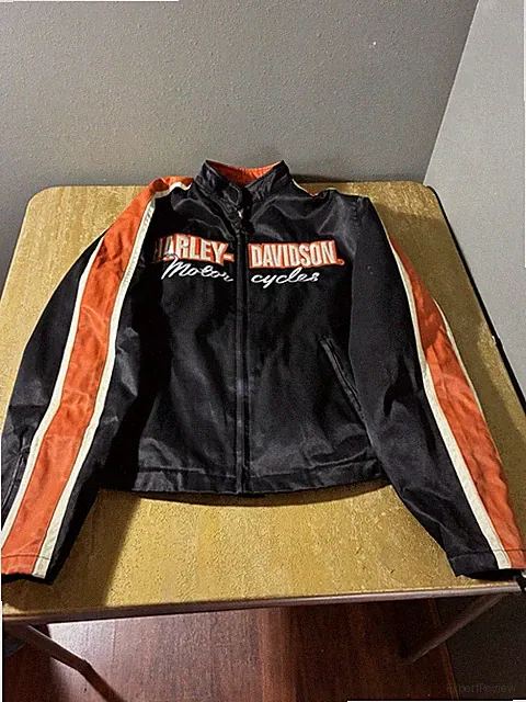 Harley Davidson Riding Jacket Black Orange Embroidered Womens XL (HD-25)