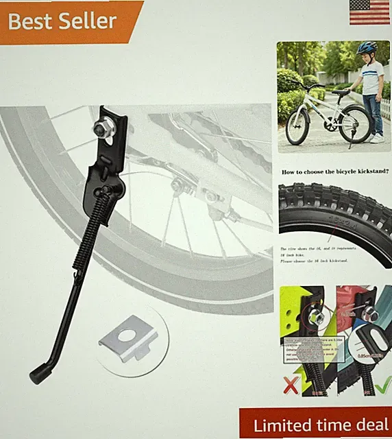 Lightweight Kids Bike Kickstand with Anti-Slip Boot - Secure Parking Solution
