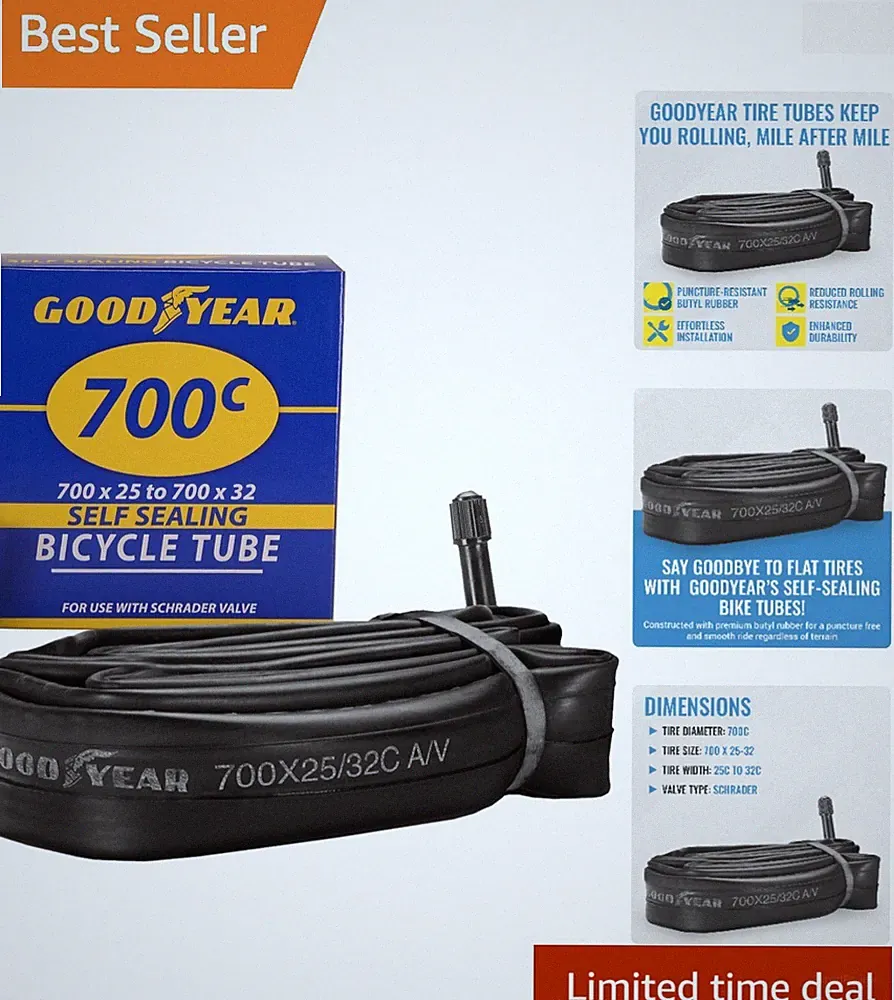 Lightweight Self-Sealing Bicycle Tube 700 X 25/32c - Enhanced Riding Efficiency