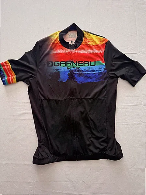 Louis Garneau Art Cycling Jersey Mens Large Black Rainbow Graphic Full Zip