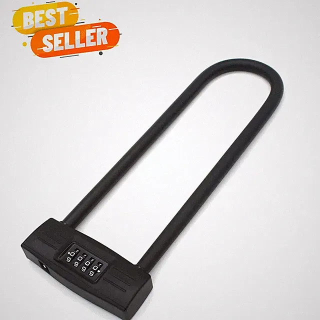 Modern Black U-Lock with Rubber Coated Crossbar - Effortless 4-Digit Convenience