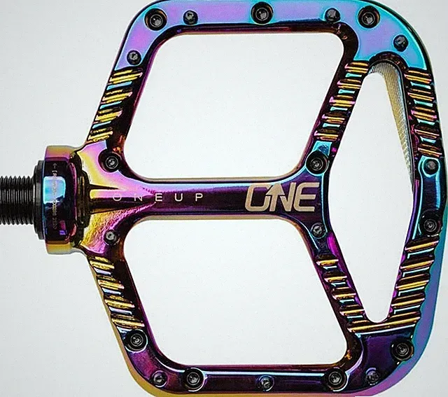 OneUp Components Aluminum Pedals MTB Flat Bike Pedals Lightweight, Oil Slick