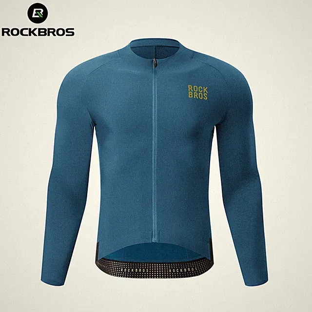 ROCKBROS Cycling Jersey Men's Bike Shirt Long Sleeve Cycle Top with Pockets