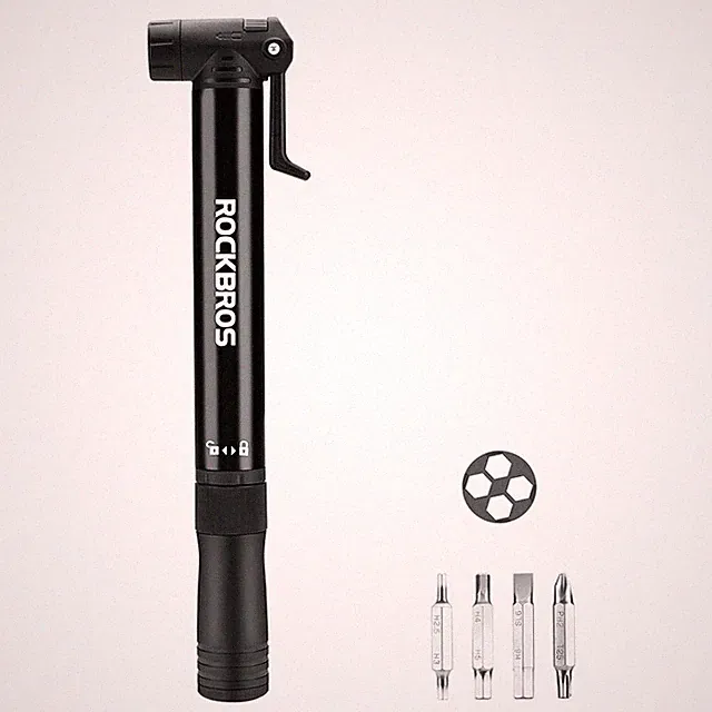 ROCKBROS Mini Bike Pump Presta Schrader 120PSI Portable Tire Pump&Multitool