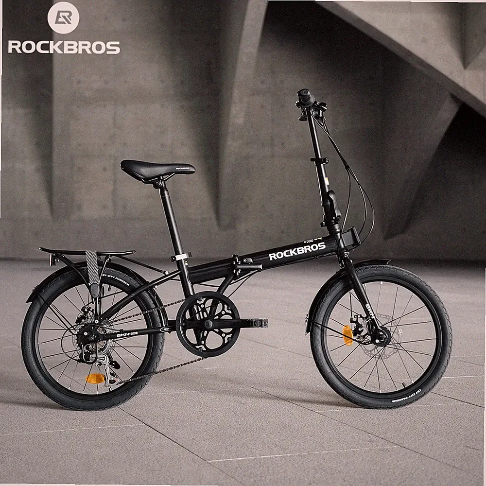 ROCKBROS SKN 20"7 Speed Folding Bike,Steel Frame Disc Brake with Rear Rack Black