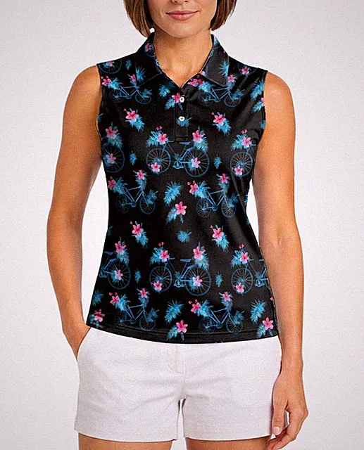 Tropical Bicycle Hibiscus Women's Sleeveless Performance Polo Shirt