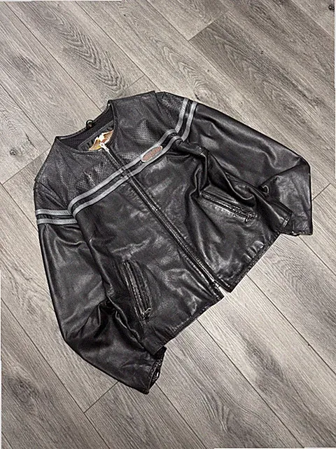 Vintage Y2K Harley Davidson Motorcycle Biker Leather Striped Jacket Sz L Womens