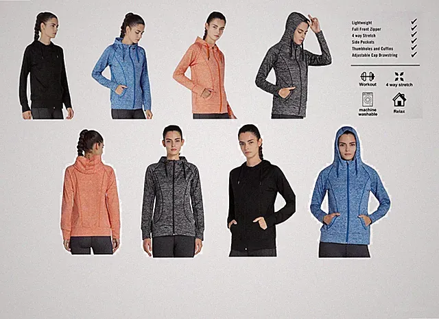 Women Lightweight Active Full Zip Hoodie with Pocket Quick-drying Running Hoodie